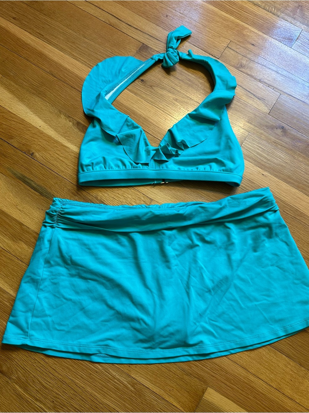 Chaps Teal Halter Swim Top and Skirt Set‎